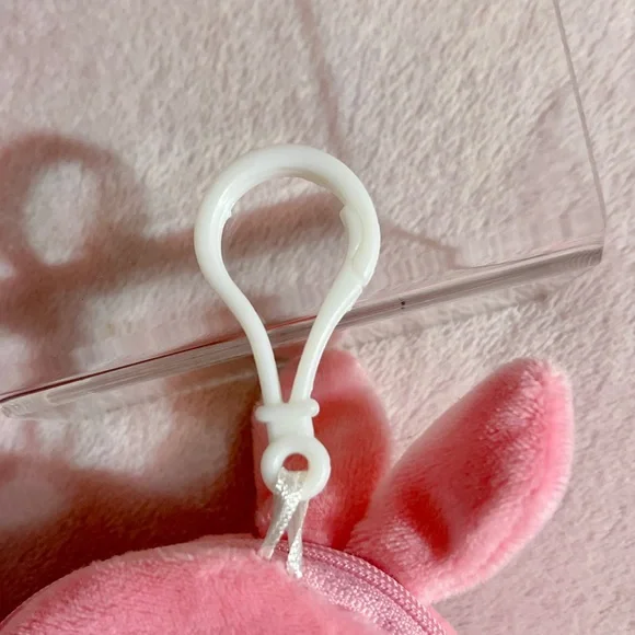 Happy Go Fluffy Pink Kawaii Plush Bunny Coin Pouch Clip -NWOT - Picture 8 of 10
